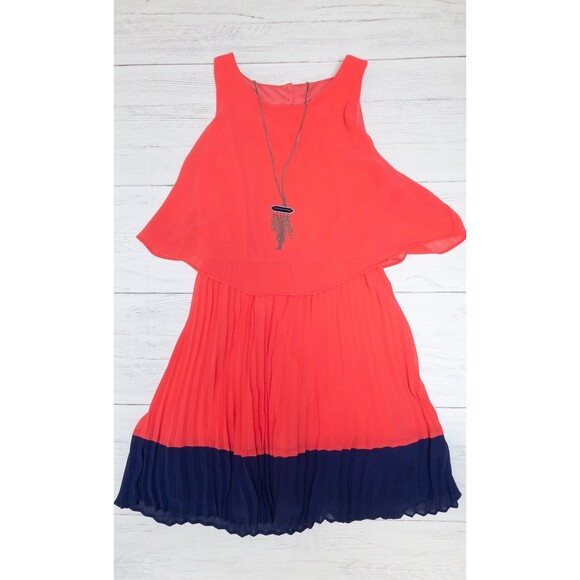 BCX Girl Orange/Navy Dress with Necklace Sz 12 - Picture 1 of 3